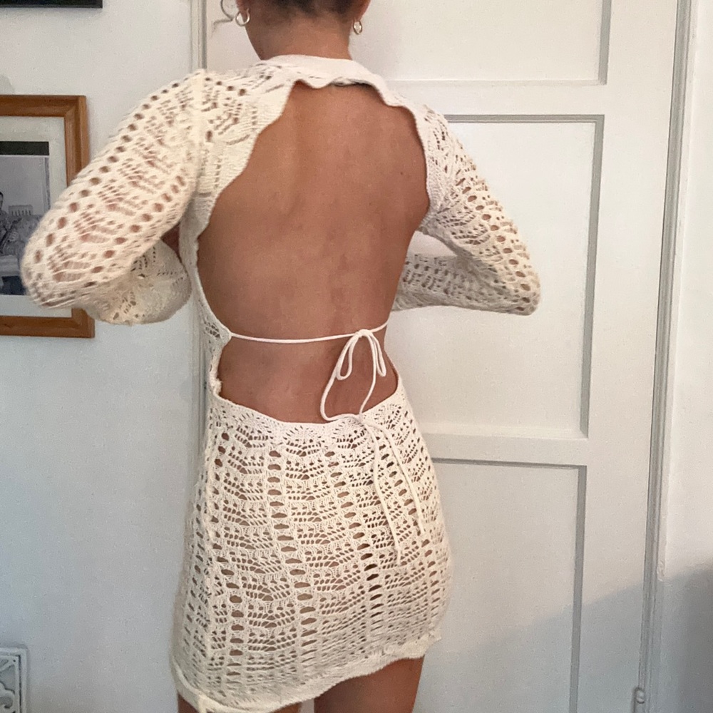 Crochet knitted mini dress